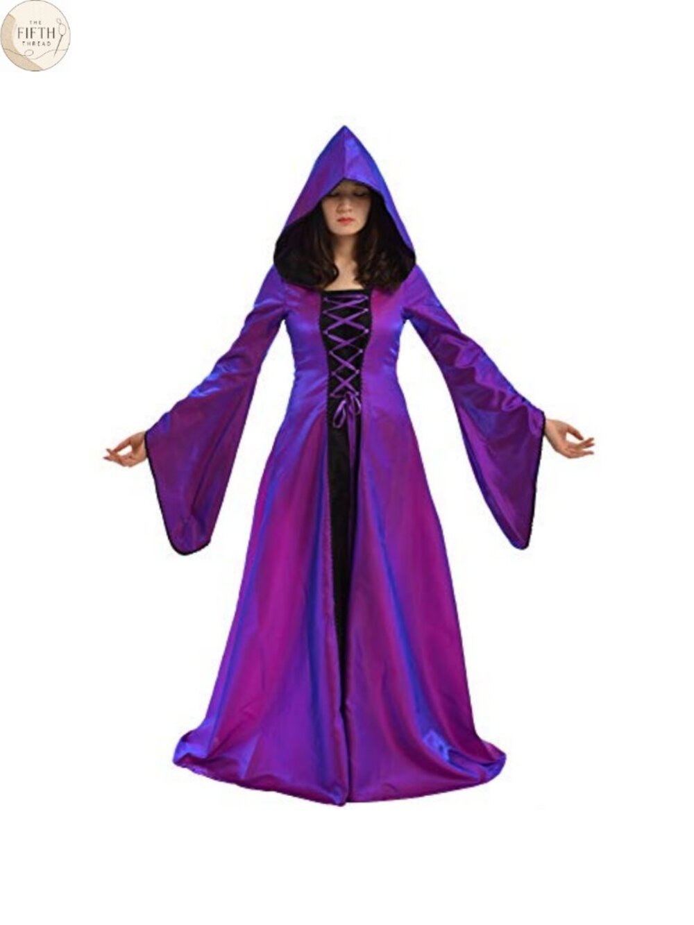 Lace-up Hooded Vintage Dress Witch Cosplay Medieval Costume Polyester
